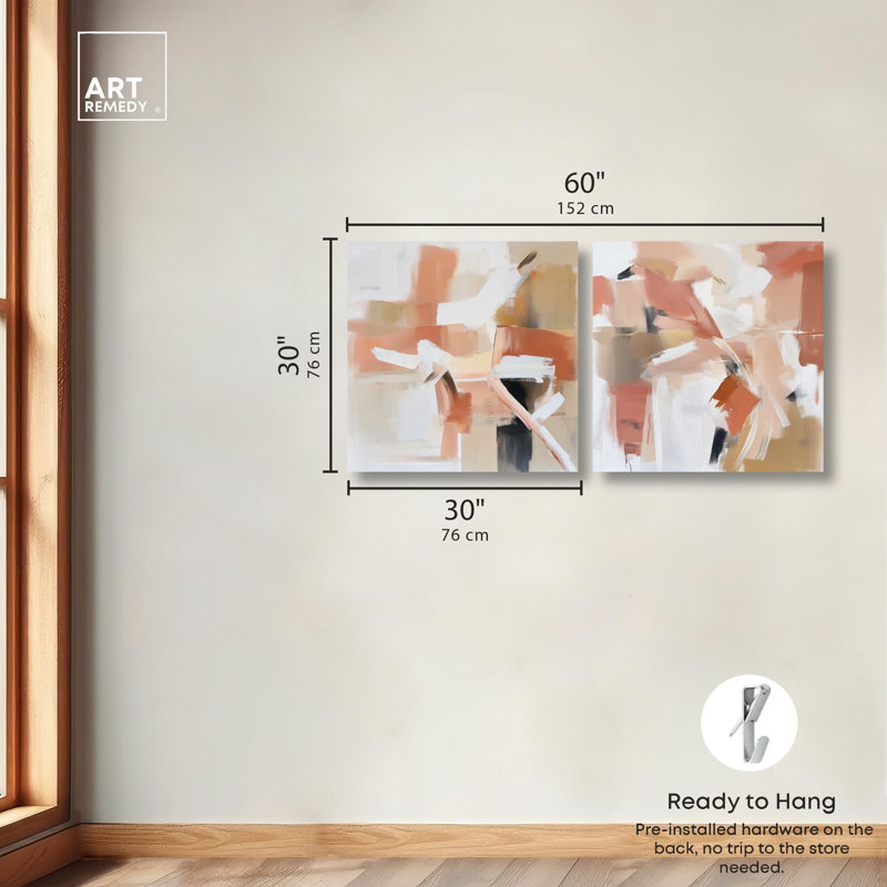 Rose and Rust Duo Canvas Print Livingroom Wall Art Set by Art Remedy, Black Frame, 12 x 12, Toile tendue avec châssis