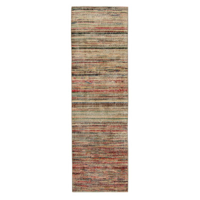 Pasha Wool Striped Area Rug in Beige/Red/Black/Brown