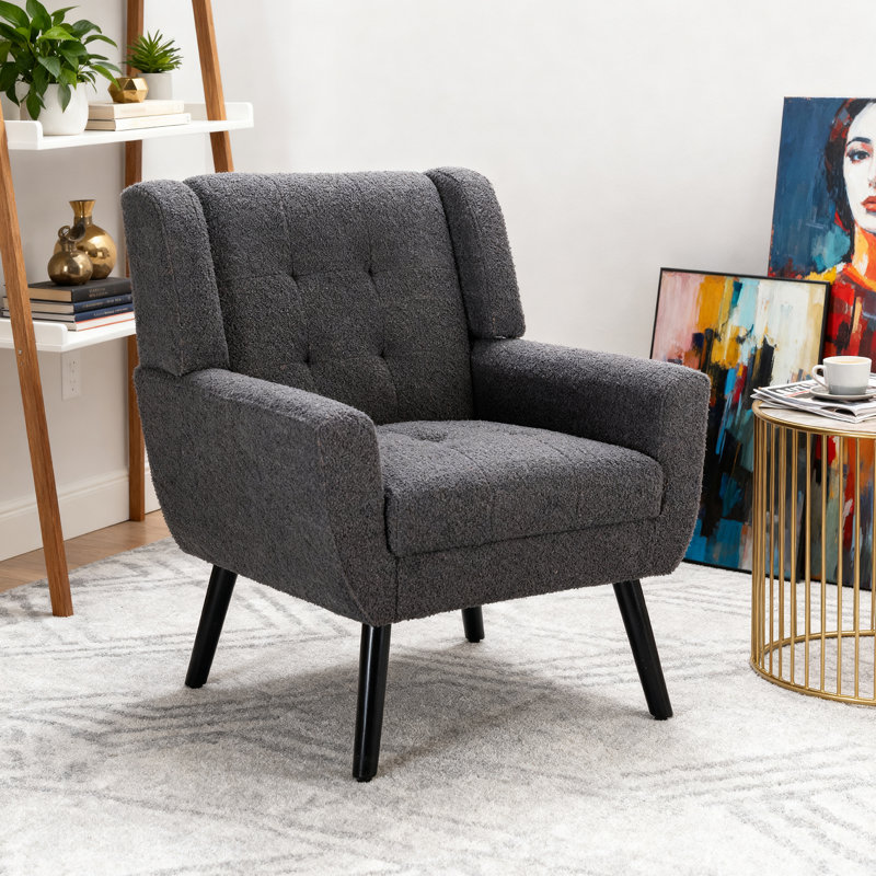 Tufted Upholstered Wide Back Armchair（Set of 2）, Dark Gray Boucle