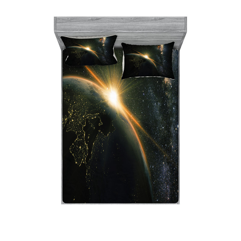 Drap-housse et coussin décoratif Ambesonne Galaxy, noir, Ensemble de draps pour taille de lit très grand +