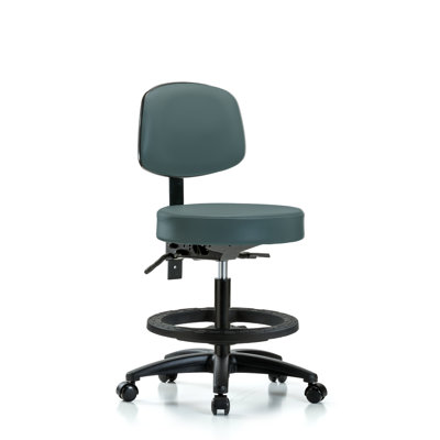 Saige Backed Adjustable Height Ergonomic Lab Stool with Footring Wheels