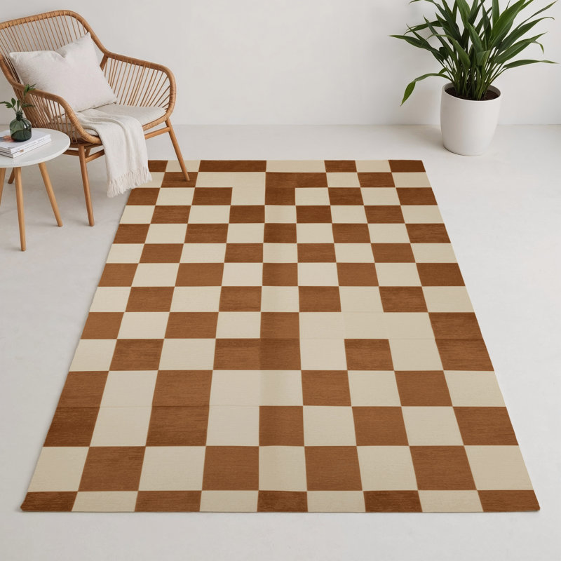 Tapis d'intérieur et d'extérieur à carreaux beige, Rectangulaire 3 pi x 5 pi
