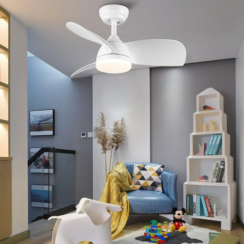 30" Flush Ceiling Fans with Lights & Black Blades,Low Profile Light and Fan with Remote,Small Modern Flush Mount Ceiling Fan with 3 Colour Led for Living Room Bedroom Kitchen