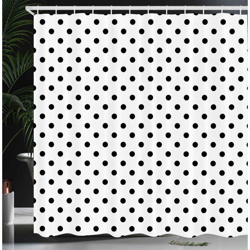  Rideau de douche simple à pois colorés, H 69 po x l 75 po, Noir blanc