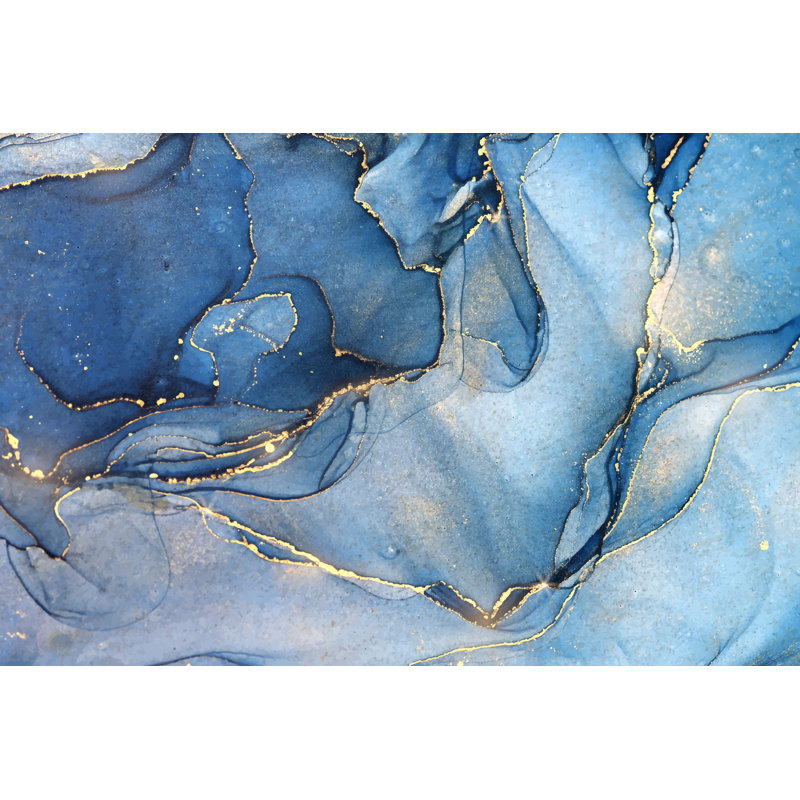 "Charleville", aquarelle liquide bleue abstraite par Svetolk - peinture sur toile tendue, H 24 po x l 36 po