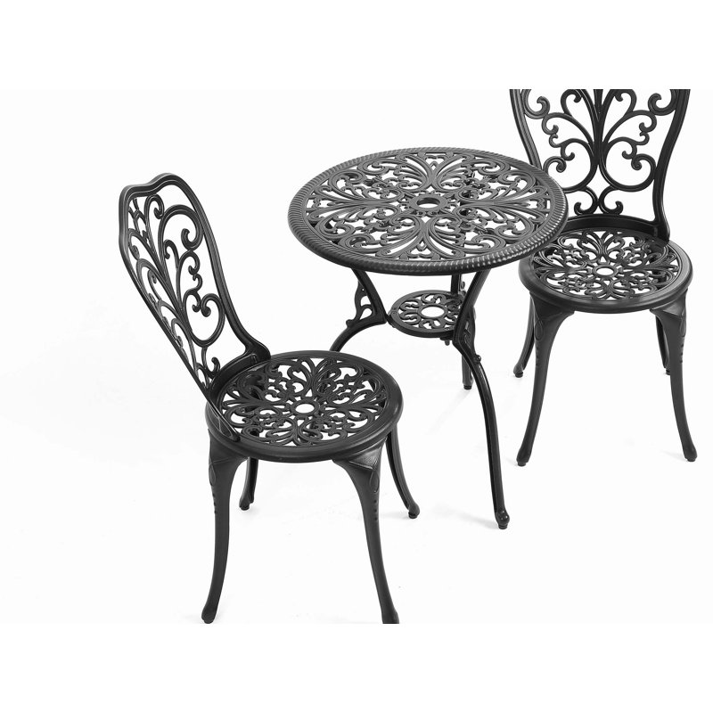 Choice Products 3-Piece Outdoor Rust-Resistant Cast Aluminum Patio Bistro Set Black, Black