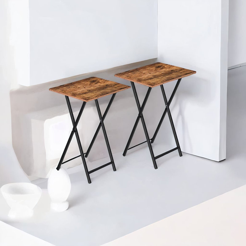 Chidera Rustic Wooden 2 Piece Side Table Set Folding Living Room Home Furniture