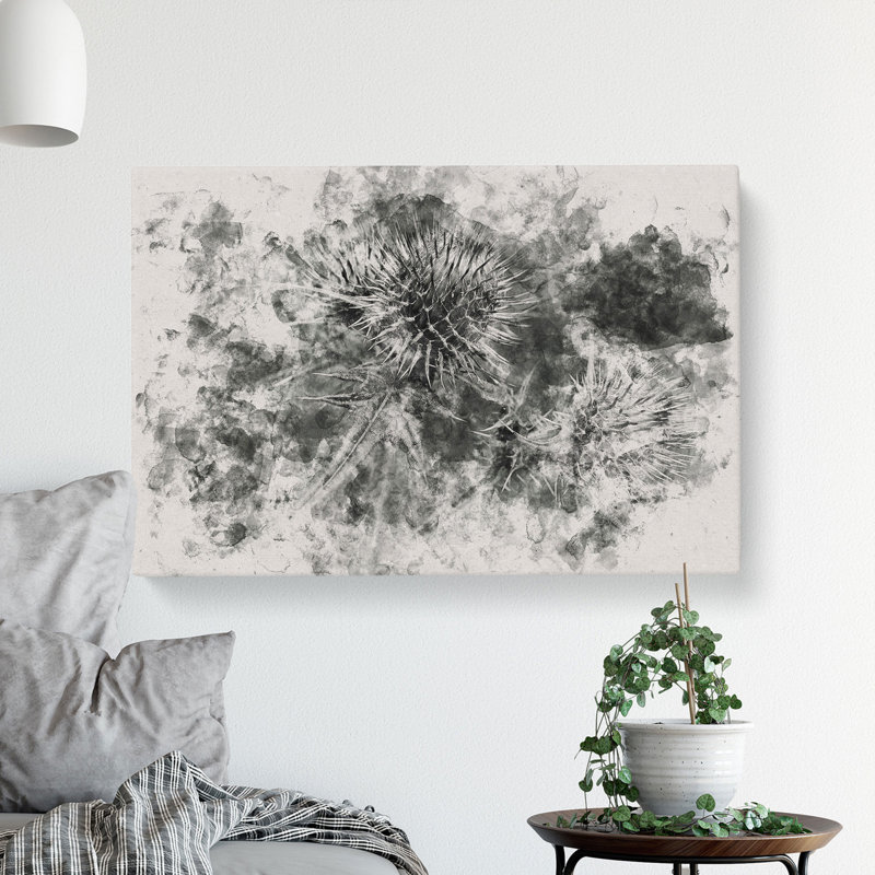 Thistle Flower Vol.5 Watercolour - Wrapped Canvas Print, 50cm H x 76cm W x 3cm D