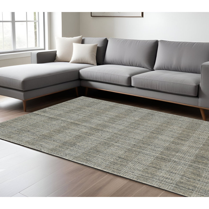 Tapis en laine à carreaux gris et beige 10 pi x 14 pi