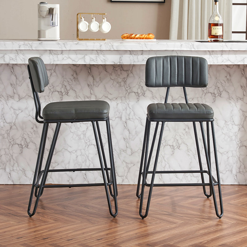 Ensemble de 2 tabourets de bar industriels, chaises à hauteur de comptoir avec revêtement en cuir polyuréthane et structure en métal, chaises de bar rétro