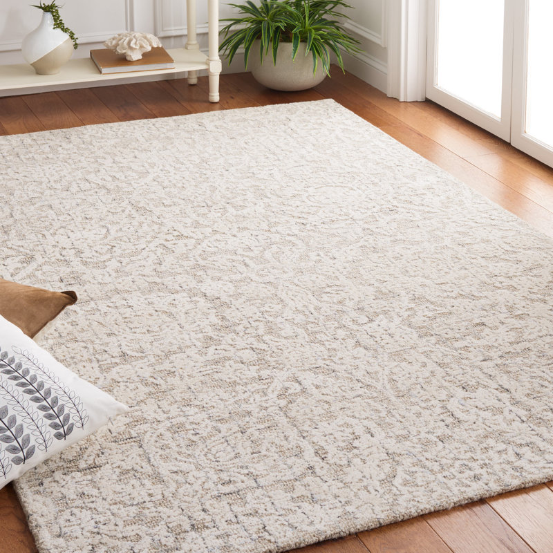 Floral Hand Tufted Wool/Viscose/Cotton Floral Rug in Ivory/Beige, Rectangle 5' x 8'