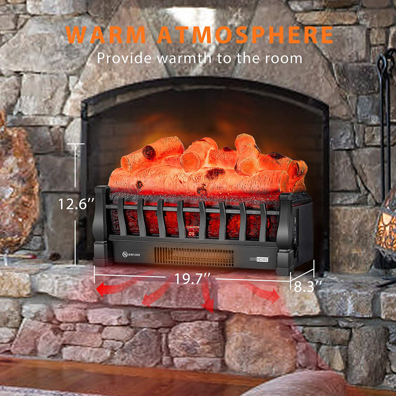 Electric Fireplace Log Set Heater with Glowing Ember Bed and Remote Controller, Black