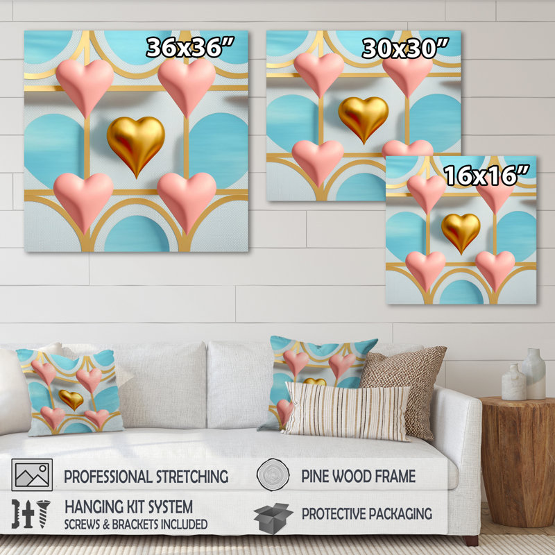 «Delsey Shining Contemporary Gold Heart I», reproduction d'un seul cadre photo sur toile, H 16 po x l 16 po x P 1 po