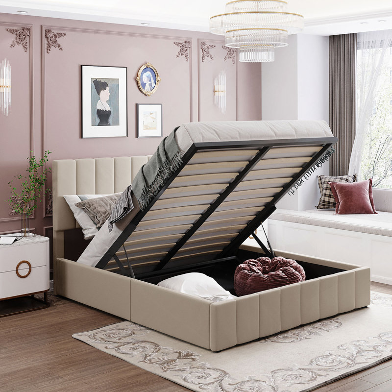 Base de lit tapissier Moorefield, Beige, Grand