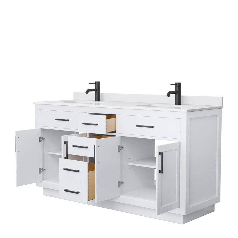 Beckett TK 72'' W Double Vanity, White, Brushed Nickel, Carrara Cultured Marble