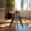 Table de café ronde - plateau en bois de chêne de 23,62 po, structure en métal, hauteur de 27,6 po, Bounaga industriel moderne pour la cuisine, le bureau personnel, le bistro, compact pour économiser de l'espace