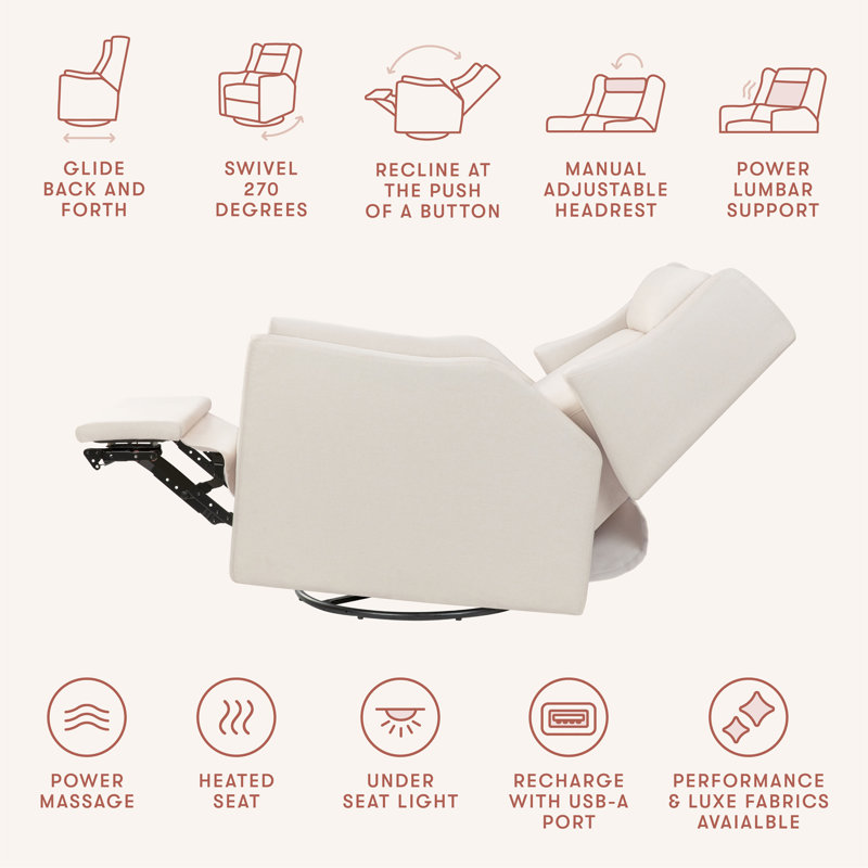 Kiwi Deluxe Power Recliner and Swivel Glider with Heat and Massage, Performance Cream Eco-Weave