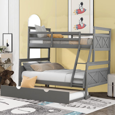 Twin Over Full Bunk Bed With Twin Size Trundle, Ladder And Safety Guardrail For Kids, Teens, Adults, Convertible To 2 Separated Beds, No Box Spring Ne -  Harper Orchard, 293CB4AA225945F4A5F90D66430AB629