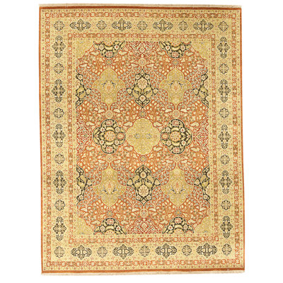 High-Quality Hand-Knotted Rust And Gold Area Rug
