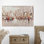 Art contemporain contemporain sur toile de coton mettant en vedette des personnes avec des parapluies, idéal pour la décoration de bureau ou de chambre