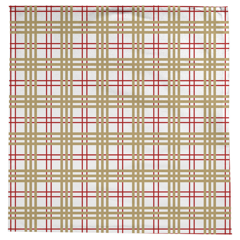Nappe carrée en mélange de coton à carreaux, Blanc / rouge / doré