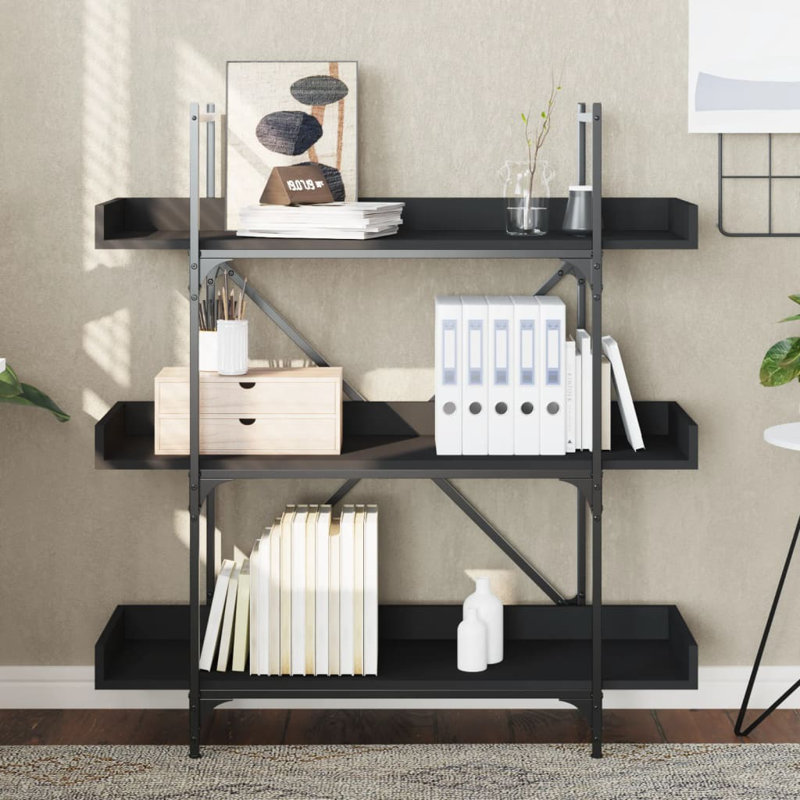 Sandre 100cm W Metal Bookcase, (3 Shelves) 108.5cm H x 100cm W x 33cm D, Black