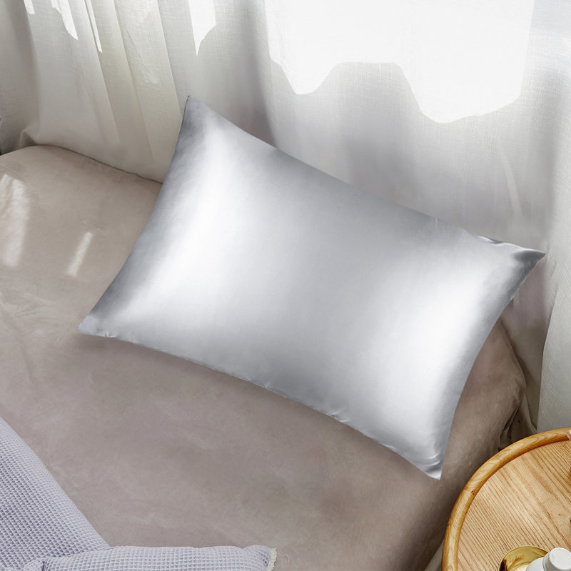 Zippered Natural Silk Pillowcase, Silver Grey, Queen