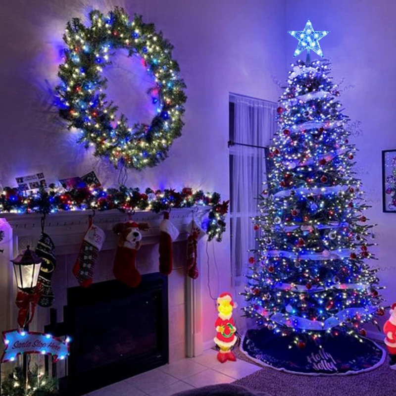 Petit sommet d'arbre en forme d'étoile, sommet de sapin de Noël à lumière DEL de 7,6 po, changement de couleur de la cime des arbres unie / Flash avec télécommande, sommet de sapin de Noël alimenté par pile / USB, sommet de sapin RVB pour sapin de