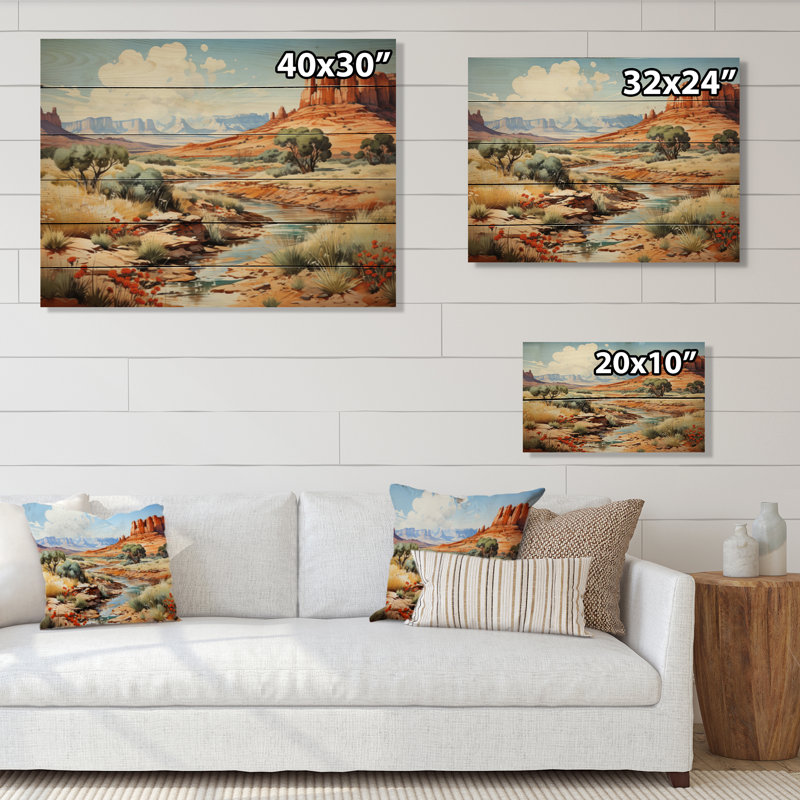«Green Beige Mountains Desert Oasis I» sur impression sur bois, H 10 po x l 20 po x P 0,78 po