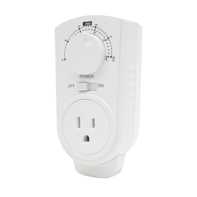 White Analog Plug-In Thermostat for Heating and Cooling