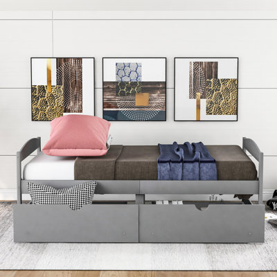 Gray Twin Size Platform Bed With 2 Drawers - Space & For Home Drawer Customizations Make Your Bedroom Uniquely Yours