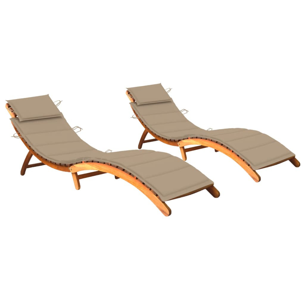 Winston Porter Sun Loungers with Table and Cushions Solid Acacia Wood