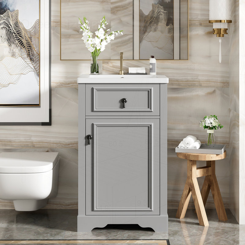 20-Inch Bathroom Vanity with Ceramic Sink, Grey