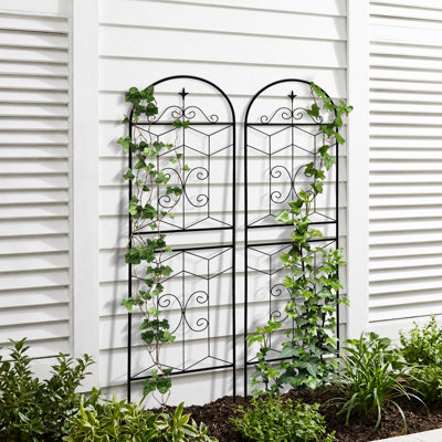 Treillis de jardin extérieur en métal - Ensemble de 2 treillis autoportants pour plantes grimpantes