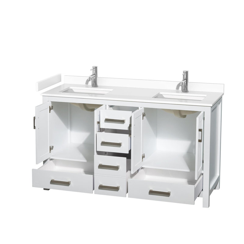 Sheffield 60" Bathroom Vanity Set No Mirror, White Cultured Marble, White