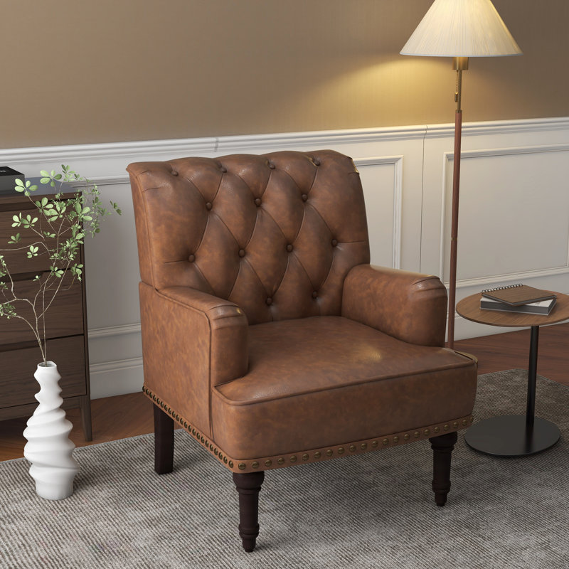 Faux Leather Lounge Chair, Brown Faux Leather