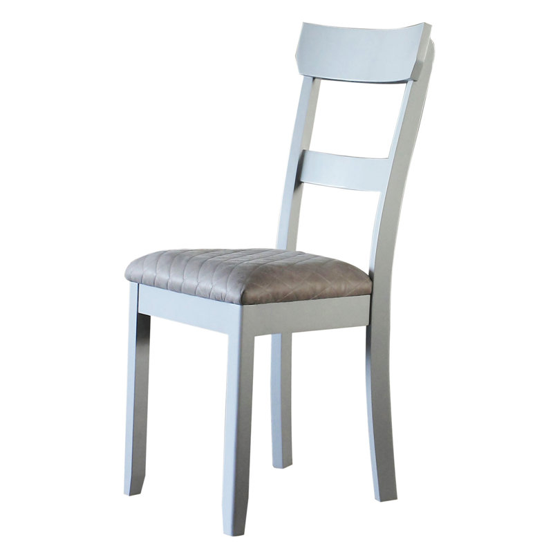 Gray Ladderback Side Chair with Tufted Fabric Seat, Set of 2
