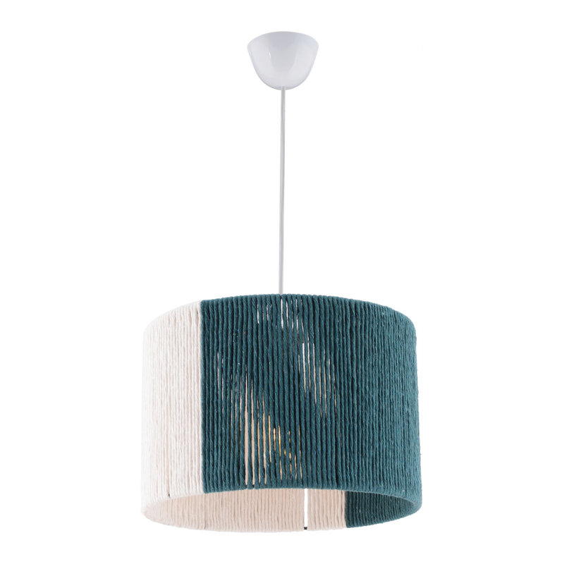 Elegant Metal Chandelier with Jute Cap, Green & White, 23.6 x 23.6 x 7.9 inches | Adjustable Cable, E27 Socket (Max 40W) | CE Certified | Perfect for Living Room, Dining Room, and Entryway Illumination