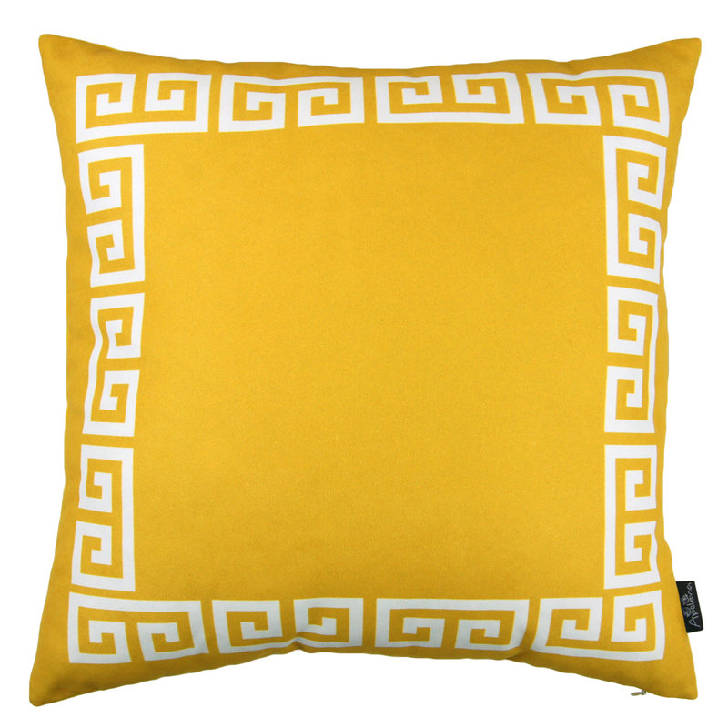 Yellow and White Greek Key Pattern Throw Pillow Cover 18" x 18"