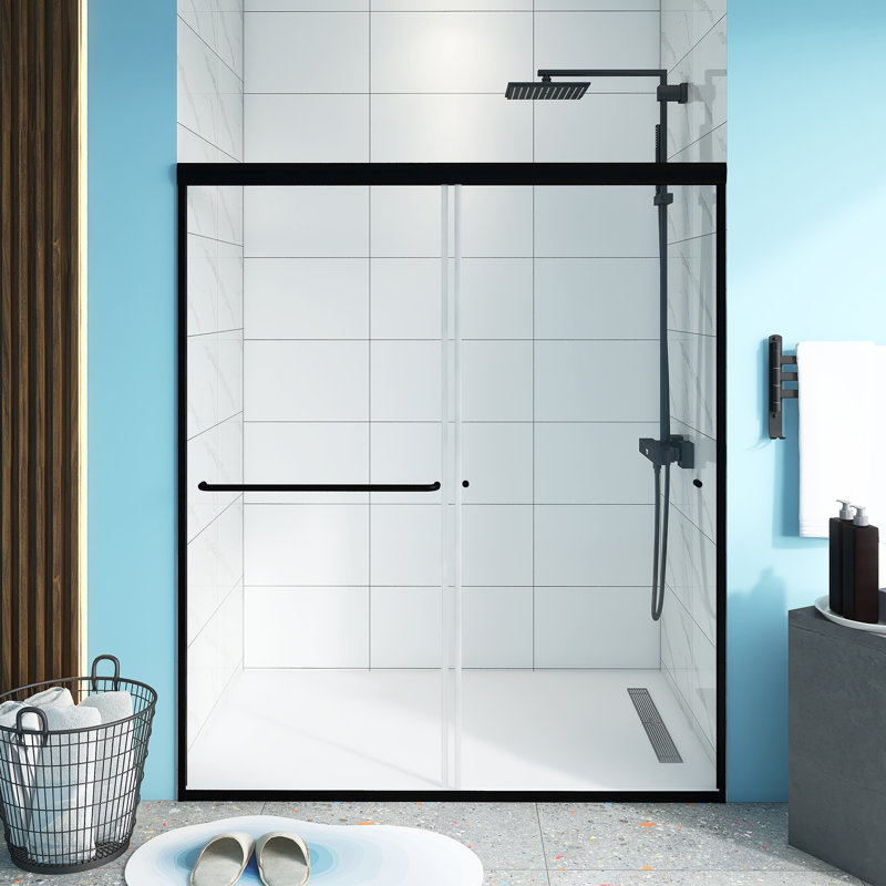 60" x 70" H Matte Black Frame Double Sliding Shower Door
