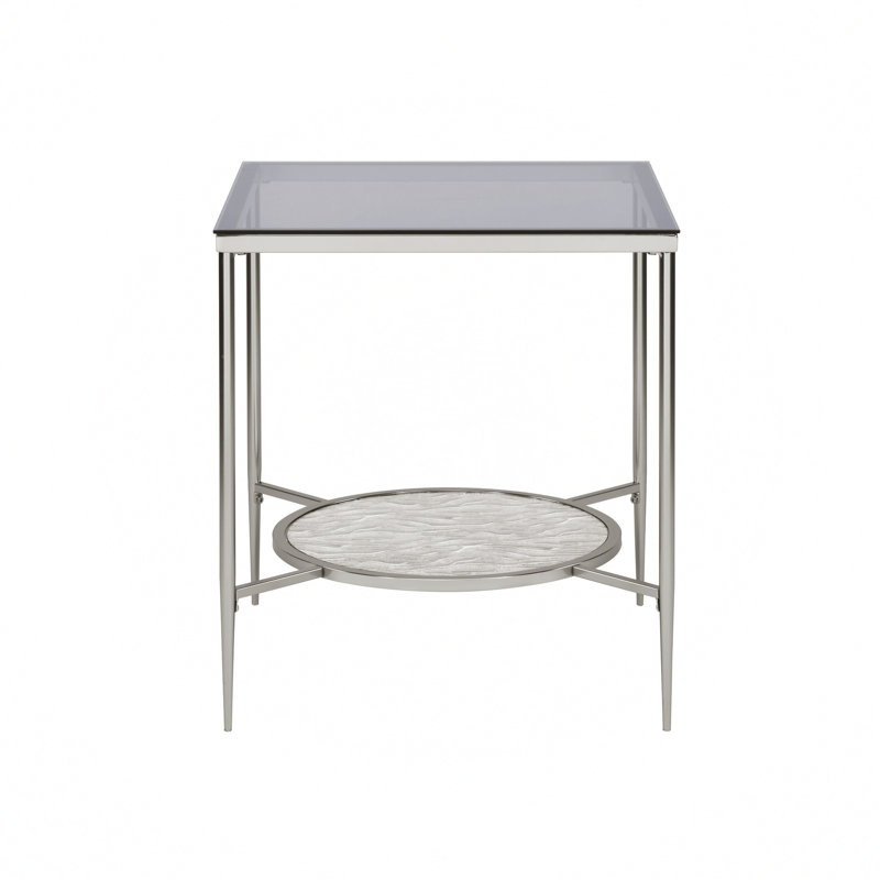 Solomie Contemporary 24''H Square Glass End Table with Metal Frame in Glass & Chrome