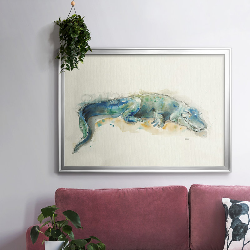" Alligator ", 30" H x 44" W x 1.5" D, Silver Floater Framed Canvas