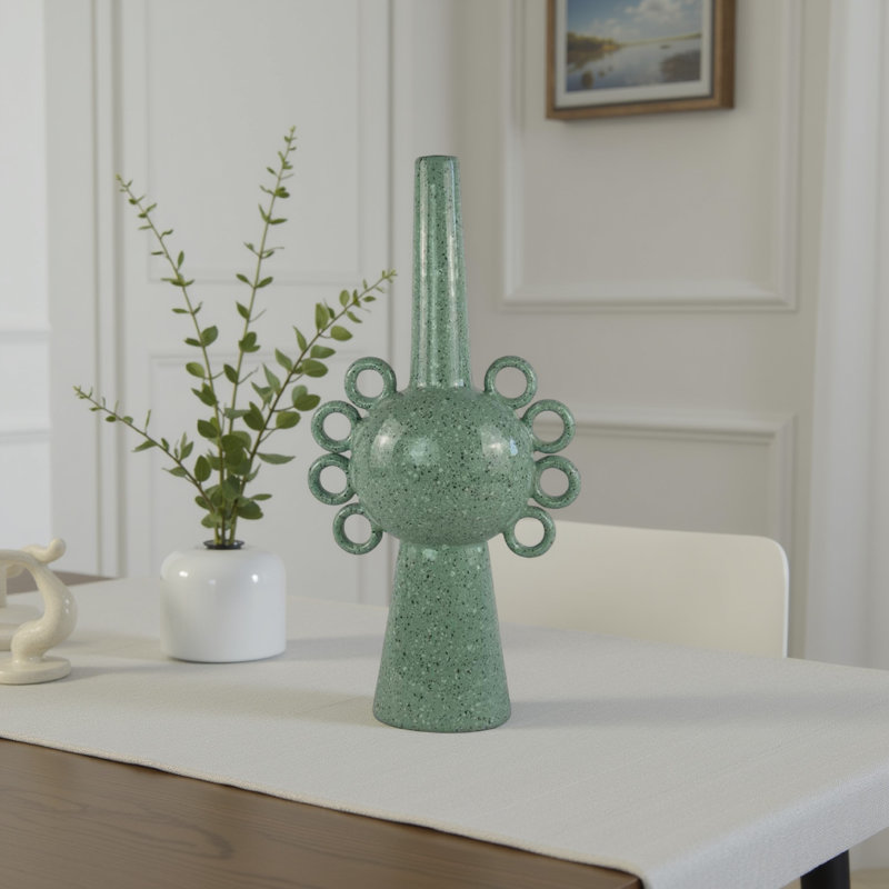 Vase à fleurs Kary, aspect 3D unique, céramique étroite de 23 pouces, Vert sauge