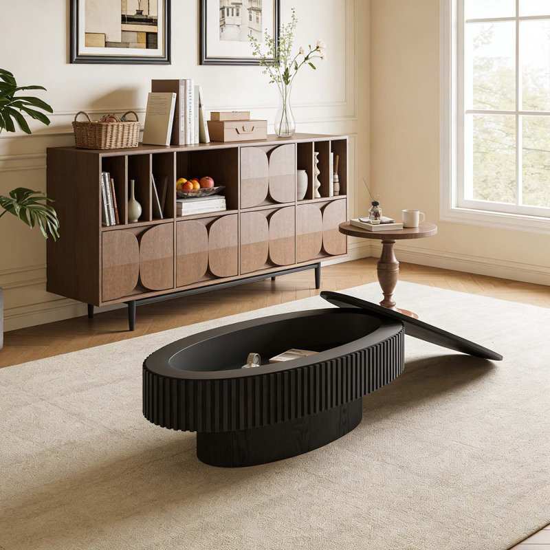 Table basse ovale avec rangement, Noir