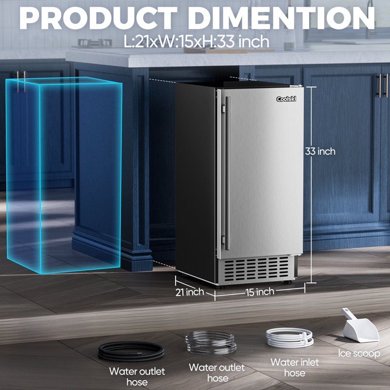 Coolski 15" Stainless Steel Commercial Undercounter Ice Maker