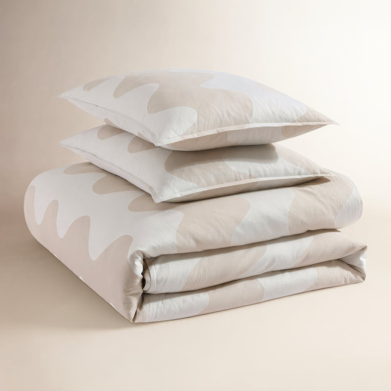 Ensemble de housse de couette en coton biologique Marimekko Lokki Beige, Housse de couette pour très grand lit et 2 très