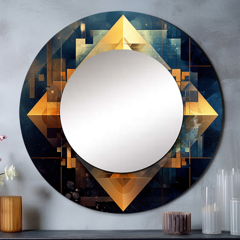 Gold Cubist Visions III - Cubism Round Mirror Wall Decor, 29" x 29"