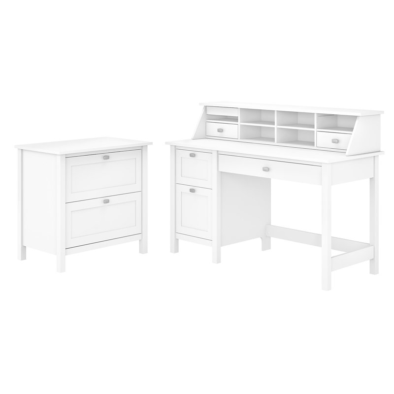 Aliyat 3 Piece Computer Desk Office Set, Pure White