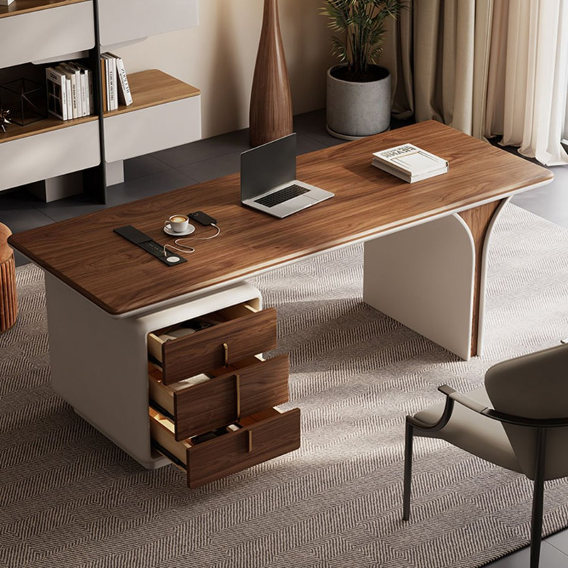 Bureau rectangulaire en bois manufacturé brun noisette, Retour à gauche, 29.53" H x 70.87" W x 27.56" D