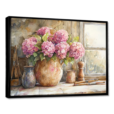 Dokken hortensias sur le comptoir de cuisine II - hydrangées grand art mural